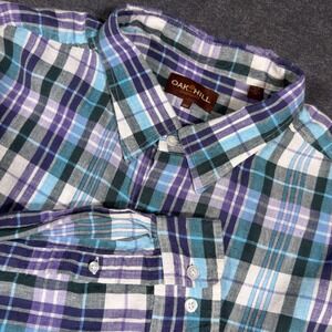 Oak Hill Button Down Shirt Men 3XLT Purple Plaid 100% Linen Long Sleeve Big Tall